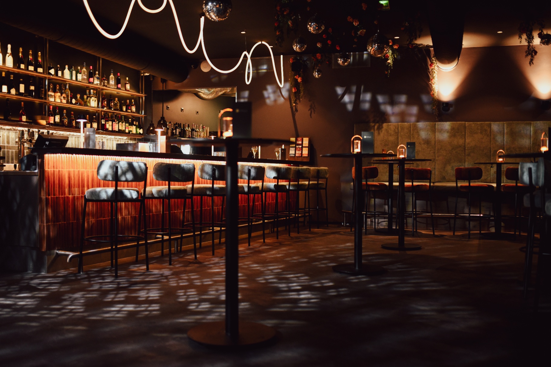 Wide view of the renovated bar room
